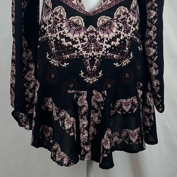 Free People Black Burgundy Boho Hippie Festival Cut Out Mini Dress NWOT Size S - Picture 6 of 12